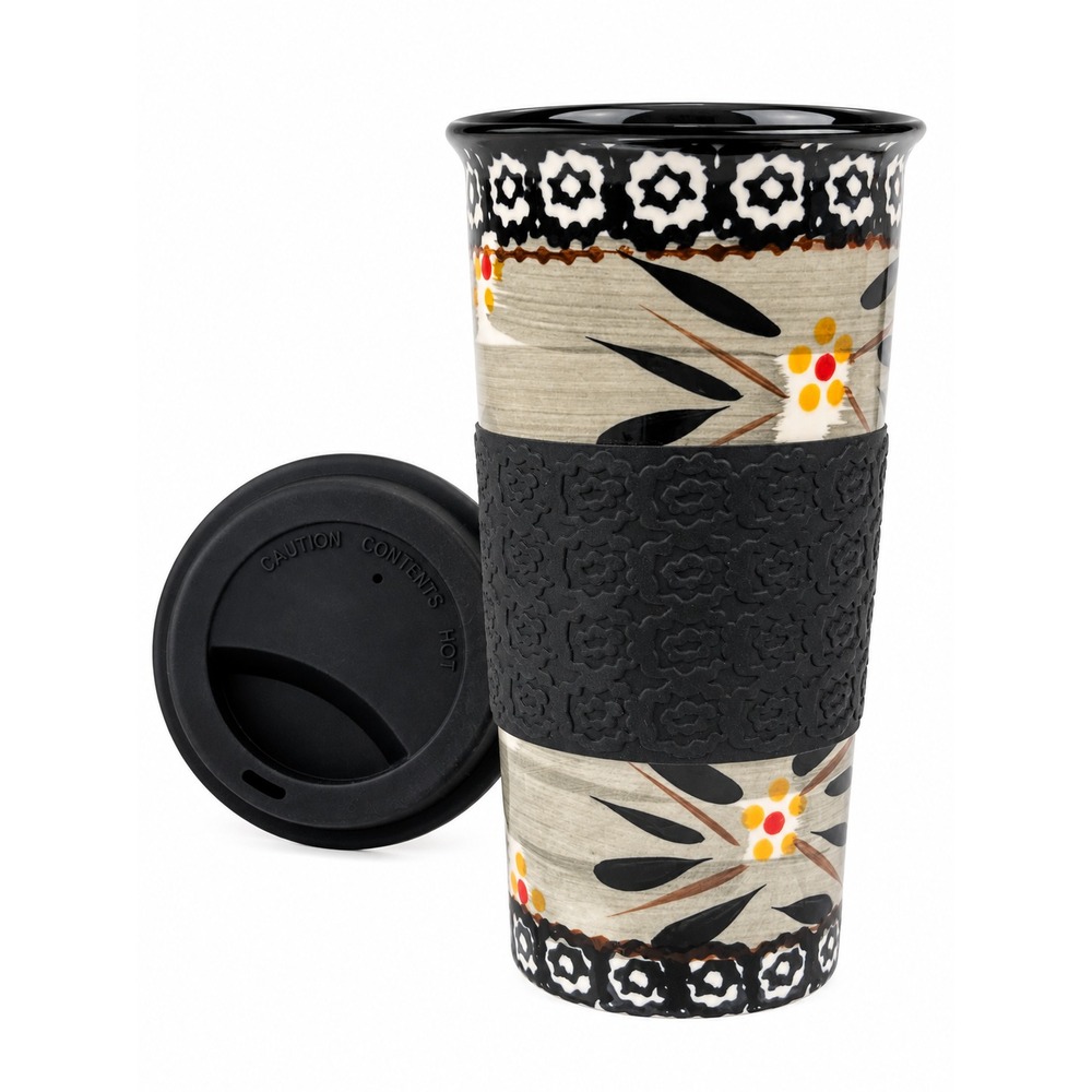 Temptations Tara Old World Travel Cup Mug Tumbler Lid Black NEW